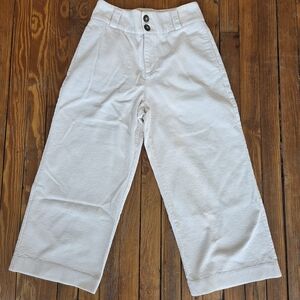 Zara Women's Cream High Rise Wide Leg Cropped Corduroy Pants